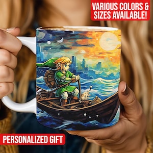 Van Gogh Inspired Zelda Art, Link Mug, Van Gogh Art, Zelda Tears of the Kingdom, Colorful Watercolor Art, Zelda Mug, 11oz Mug