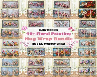 Blumenmalerei-Becher-Wrap-Bundle: 3D Sublimationsdesigns (PNG Digital Download)