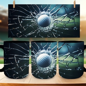 3D Golf Ball Mug Wrap Design Bundle, 3D Golfing Mug Wrap Design, 11oz 15oz Sports Mug Wrap, 3D Crack Glass Hole Mug, Digital Download