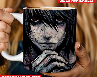 Death Note Stained Glass Ceramic Mug, 11oz & 15oz, Kawaii Gift for Fans, Artistic Character Design