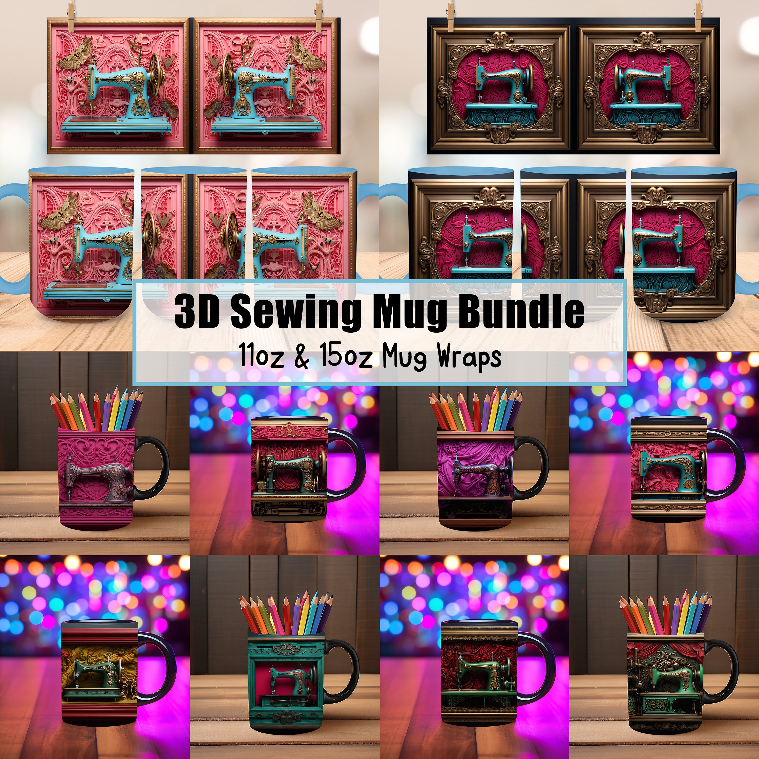 3D Sewing Mug, 11oz 3D Mug, Funny Sewing Machine Cup, Novelty Space Design  Multi-Purpose Mug, Unique Gifts for Your Loved one (B)