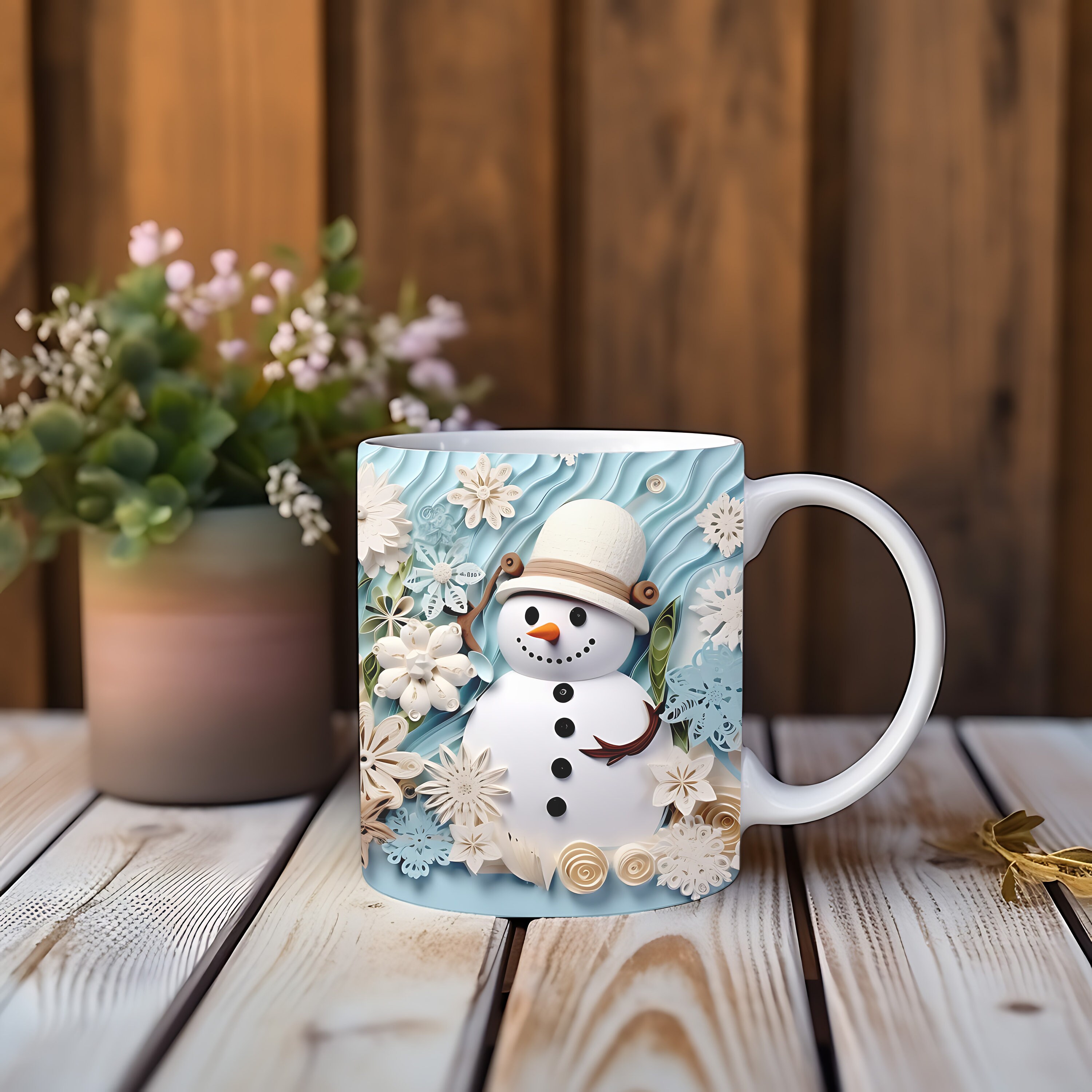 3D Snowman Mug Wrap Design, 11 Oz & 15 Oz Mug Wrap Template, Snowman ...