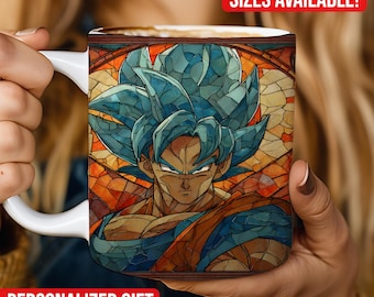 Anime Power Mug, Stained Glass Dark Fantasy Design, Warrior Energy Coffee Cup, Manga Fan Gift