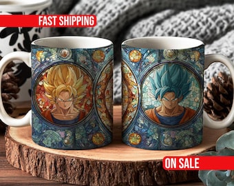 Anime Power Mug, Stained Glass Dark Fantasy Design, Warrior Energy Coffee Cup, Manga Fan Gift 11oz 15oz