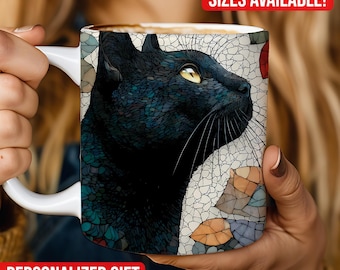 Stained Glass Look Cat Coffee Mug, Stained Glass Ceramic Coffee Cup Bookish, 11oz 15oz Mug Gift