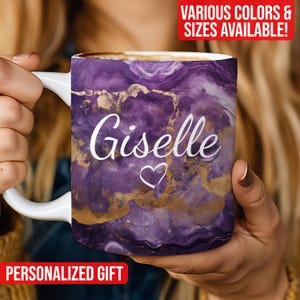 Personalized Purple Marble Mug, Marble Mug, Custom Name Mug, Coffee Tea Cup, Gift For Her, Mom Birthday Gift, Personalised Mug For Her