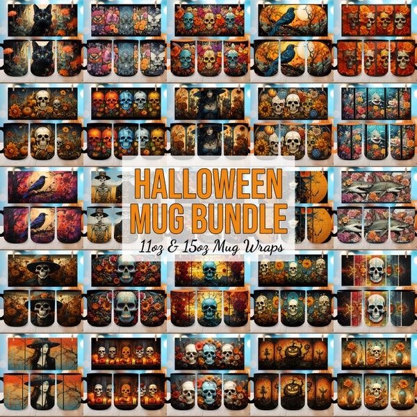 25 Halloween Mug Wraps PNG Bundle, 3D Halloween Pumpkin Skull Mug Wrap, Spooky Vibes Mug Wrap Bundle, PNG & JPEGs Mug Wrap Mega Bundle