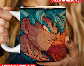 Gothic Anime Mug, Stained Glass Dark Fantasy Coffee Cup, Anime Warrior Inspired Gift, Manga Fan Art Mug 11oz 15oz