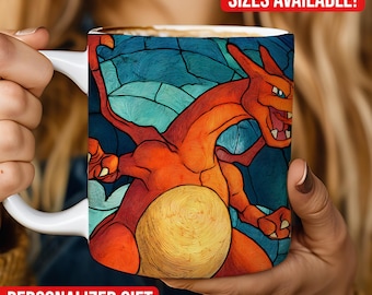 Abstract Charizard Mug, Fire Dragon Pokemon Inspired Coffee Cup, Anime Aesthetic Gift, Colorful Art Mug 11oz 15oz