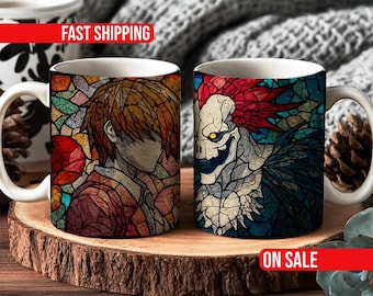 Stained Glass Anime Mug Inspired by Death Note, Dark Aesthetic Coffee Cup, Manga Lover Gift 11oz 15oz