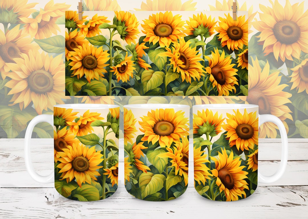 Sunflower Sublimation Mug Design, 11 & 15oz Sunflowers Mug Sublimation