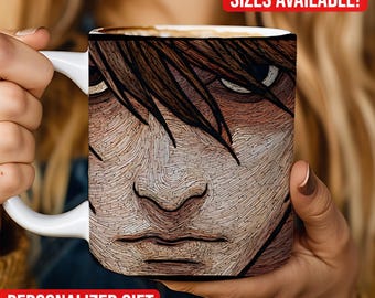 Death Note Inspired Stained Glass Ceramic Mug, 11oz & 15oz, Kawaii Gift for Fans, Artistic Character Design