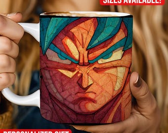 Anime Power Mug, Stained Glass Dark Fantasy Design, Warrior Energy Coffee Cup, Manga Fan Gift 11oz 15oz