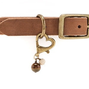Pet Charm Ayurvedic Calming Tranquil Vata Jewelry Collar Pendant with Crystal Tigers Eye Tulsi Bead Bronze Dog Cat Doahs Ayuveda