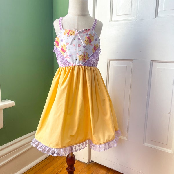 Yellow Bear Tank Dress Size 5, 5T • Bow Back Dress, Gingham, Florals, Spring & Summer, Matching Sister Set