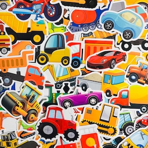 Voertuigen, vrachtwagens, bouw, auto's, pakket van 10, 20 of 50 voor planners, decoraties, beloningen, feestartikelen, geschenken en meer!