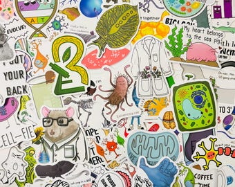 Science Biology Themed Stickers Pack of 10, 20 or 50 Decals for Planners, Journals, Decorations, Rewards, Party Supplies, Gifts and More!