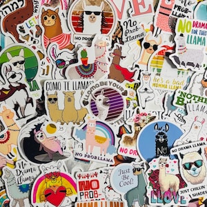 Paquete de pegatinas de llama de alpaca de 10, 20 o 50 calcomanías para planificadores, diarios, decoraciones, recompensas, suministros para fiestas, regalos y más.