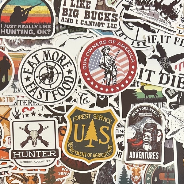 5-50 Pack Hunting Themed Stickers for Laptops, Skateboards, Phones, Rewards, Water Bottles, Bikes, Luggage, Travel