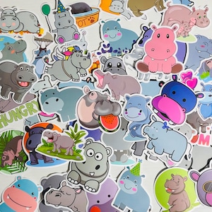 Hippopotamus, Hippo Stickers Pack mit 10, 20 oder 50 Abziehbildern für Planer, Journals, Dekorationen, Belohnungen, Partyzubehör, Geschenke und mehr!