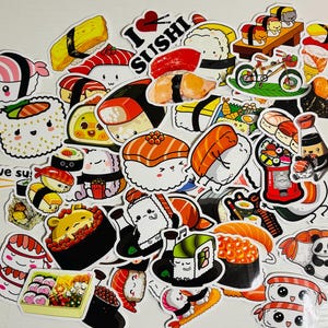 Paquete de 10, 20 o 50 pegatinas de sushi, ramen y cocina asiática para planificadores, diarios, decoraciones, recompensas, suministros para fiestas y regalos