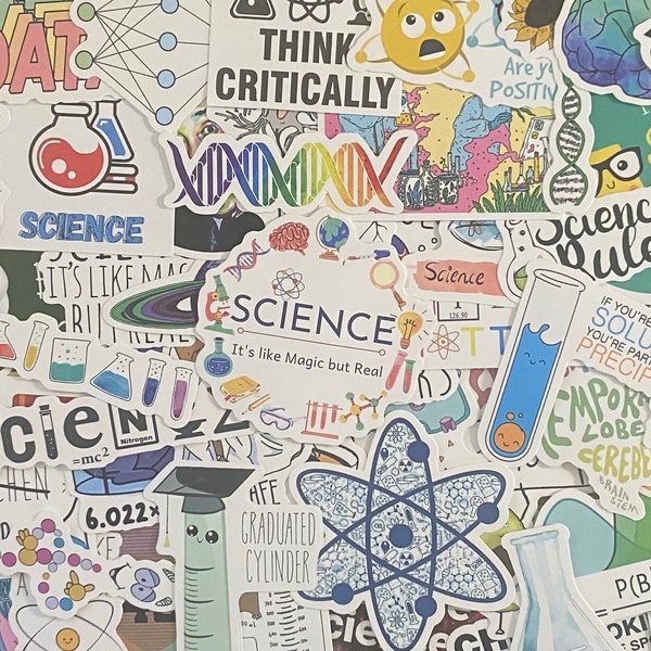 Lot de 5 50 stickers sur le thème de la science pour ordinateurs portables, skateboards, téléphones, récompenses, bouteilles d'eau, vélos, bagages, voyages