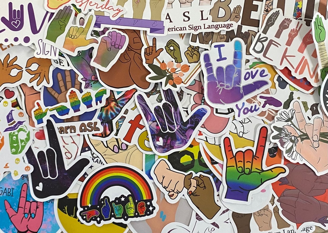 5-50 Pack ASL, Sign Language Stickers for Laptops, Skateboards, Phones ...