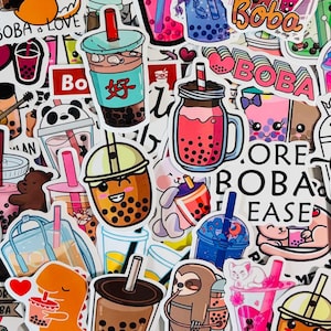 Pacote de adesivos para amantes de chá de bolhas Boba com 10, 20 ou 50 decalques para planejadores, diários, decorações, recompensas, artigos para festas e presentes