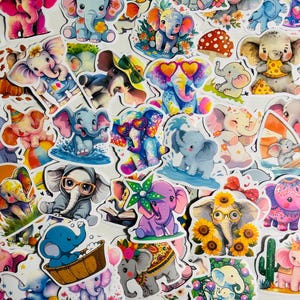 Pacote de adesivos de elefante com 10, 20 ou 50 decalques para planejadores, diários, decorações, recompensas, artigos de festa, presentes e muito mais!