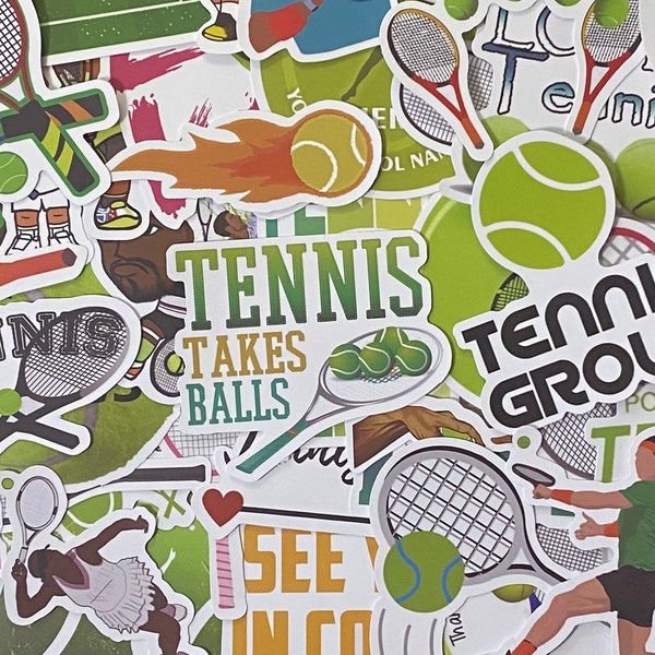 5-50 Pack Tennis Themed  Stickers for Laptops, Skateboards, Phones, Rewards, Water Bottles, Bikes, Luggage, Travel