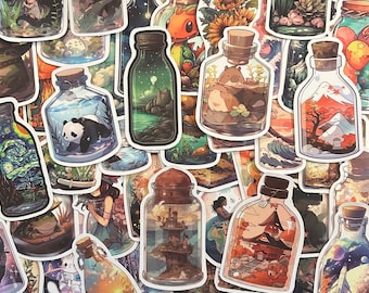 5-50 Pack Aesthetic Bottle Stickers for Laptops, Skateboards, Phones, Rewards, Water Bottles, Bikes, Luggage, Travel