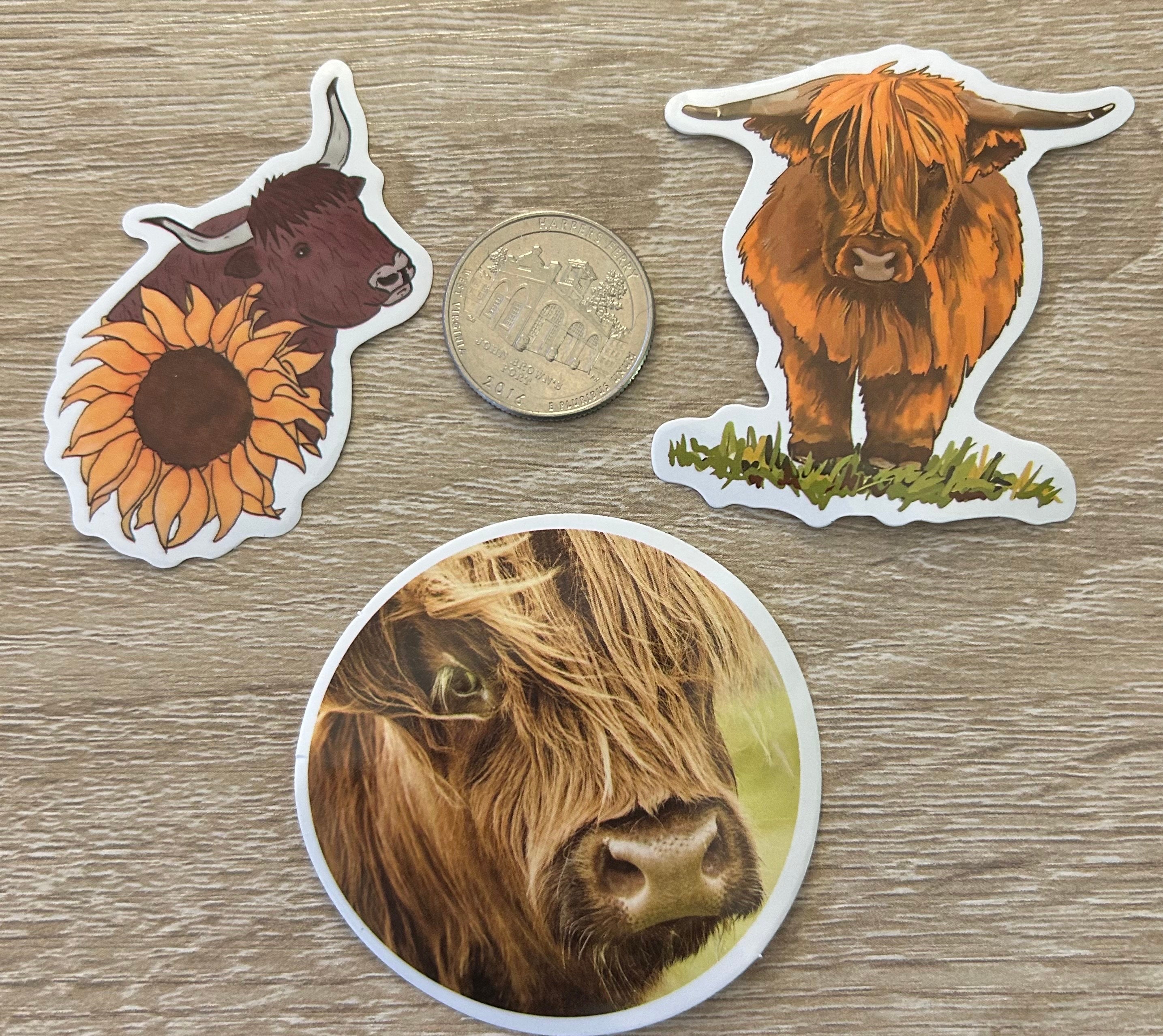 5-50 Pack Highland Cow Stickers for Laptops, Skateboards, Phones, Rewards, Water Bottles, Bikes, Luggage, Travel