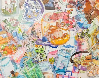 Kawaii Transparent Stickers for Planners, Journals, Crafts
