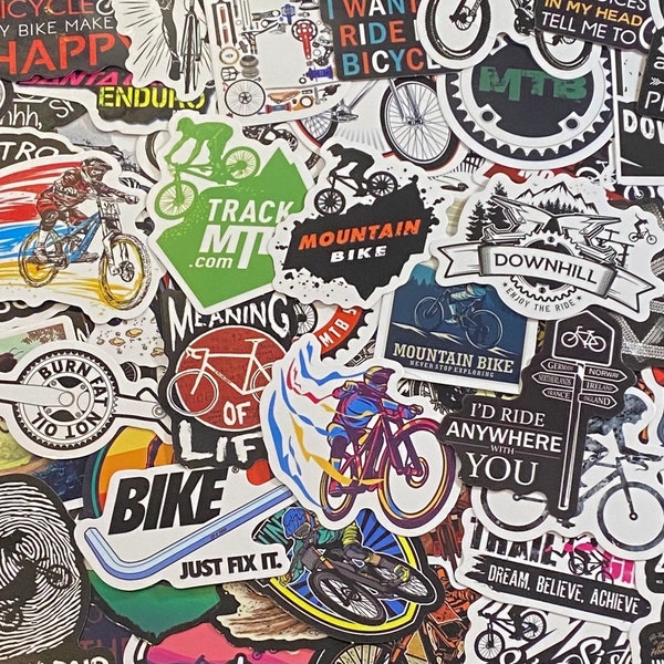 Lot de 5 50 stickers sur le thème du VTT pour ordinateurs portables, skateboards, téléphones, récompenses, bouteilles d'eau, vélos, bagages, voyages