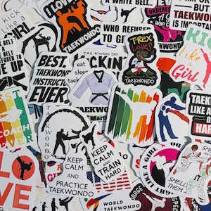Kleine taekwondo-, vechtsportstickers, pak van 20 of 50 stickers voor planners, tijdschriften, decoraties, beloningen, feestartikelen, geschenken en meer!