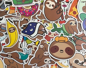 5-50 Pack Sloth Stickers for Laptops, Skateboards, Phones, Rewards, Water Bottles, Bikes, Luggage, Travel