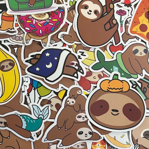 5-50 Pack Sloth Stickers for Laptops, Skateboards, Phones, Rewards, Water Bottles, Bikes, Luggage, Travel