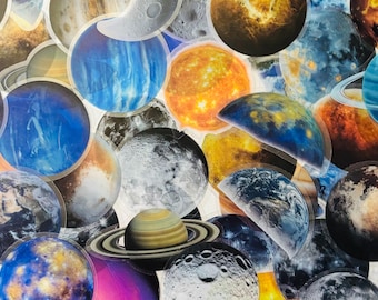 Outer Space Planet Stickers, Journal Planner Decals, Moon, Galaxy