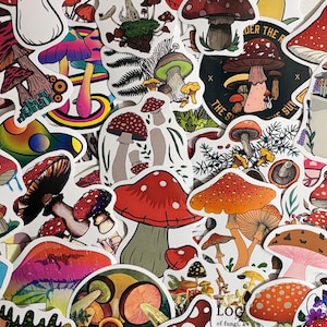 Mushroom  Stickers Pack of 10, 20 or 50 Decals for Planners, Journals, Decorations, Rewards, Party Supplies, Gifts and More!