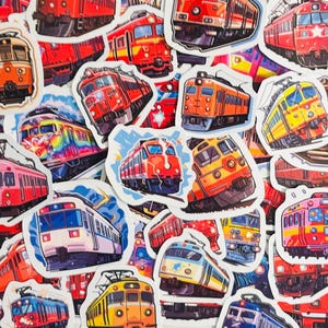 Paquete de pegatinas de locomotora y motor de tren de 10, 20 o 50 calcomanías para planificadores, diarios, decoraciones, recompensas, suministros para fiestas, regalos y mucho más.