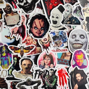 Paquete de 10, 20 o 50 pegatinas con temática de películas de terror para planificadores, diarios, decoraciones, recompensas, artículos para fiestas, regalos y más.