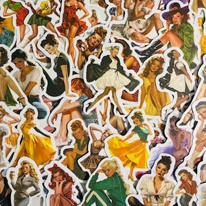 Retro 60&#39;s Pinup Girl Stickers Pack of 10, 20 or 50 Decals for Planners, Journals, Decorations, Rewards, Party Supplies, Gifts and More!
