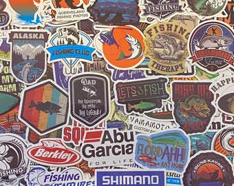 5-50 Pack Fishing Themed Stickers for Laptops, Skateboards, Phones