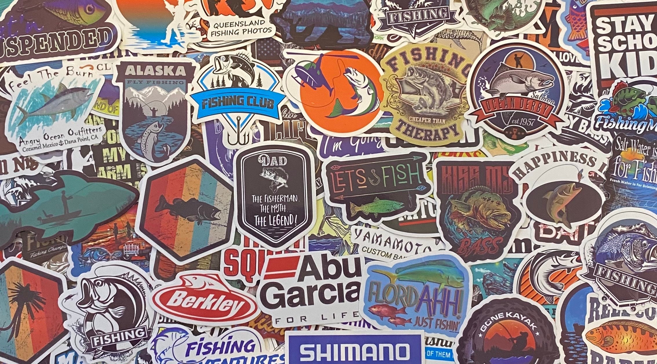 5-50 Pack Fishing Themed Stickers for Laptops, Skateboards, Phones,  Rewards, Water Bottles, Bikes, Luggage, Travel 