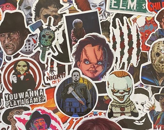 5-50 Pack Horror, Scary Movie Themed Stickers for Laptops, Skateboards, Phones, Rewards, Water Bottles, Bikes, Luggage, Travel