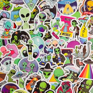 Kleine stickers met alienthema, set van 20 of 50 stickers voor planners, tijdschriften, decoraties, beloningen, feestartikelen, geschenken en meer!