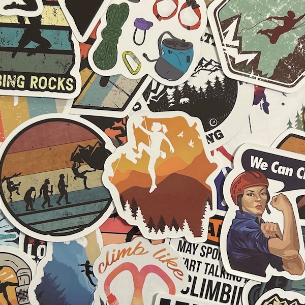 5-50 Pack Rock Climbing Stickers for Laptops, Skateboards, Phones, Rewards, Water Bottles, Bikes, Luggage, Travel