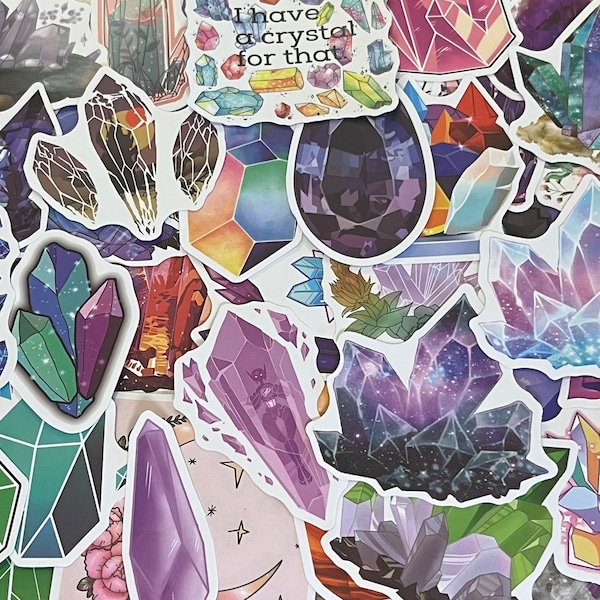 5-50 Pack Crystal, Crystal Healing, Stickers for Laptops, Skateboards, Phones, Rewards, Water Bottles, Bikes, Luggage, Travel