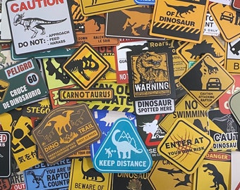 5-50 Pack Dinosaur Warning Stickers for Laptops, Skateboards, Phones, Rewards, Water Bottles, Bikes, Luggage, Travel