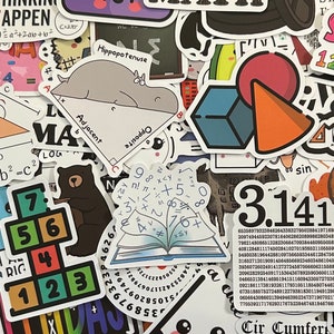 5-50 Pack Math Themed Stickers for Laptops, Skateboards, Phones, Rewards, Water Bottles, Bikes, Luggage, Travel